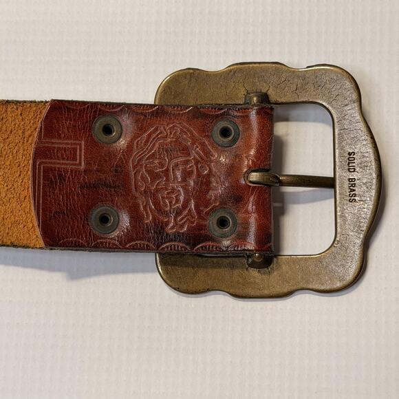 Dsquared2 Belt Mens Large Brown Leather Brass Buckle Made in Italy Embossed - Picture 2 of 11